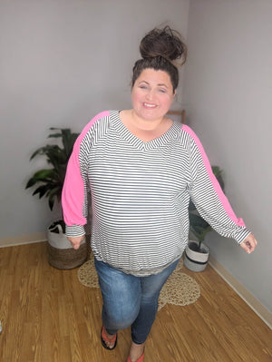 Blocks on my Sleeve Striped Top (2 colors)