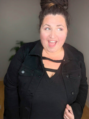 BLACK STRETCH DISTRESSED DENIM JACKET jackets enjean 