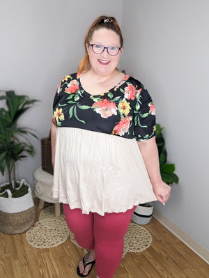 Posh Petals Black Floral + Taupe Babydoll