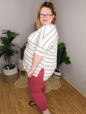 Cream Boyfriend PocketTee w/Black Stripes