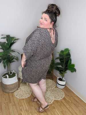 Midnight Blossom Floral Romper in Dark Gray