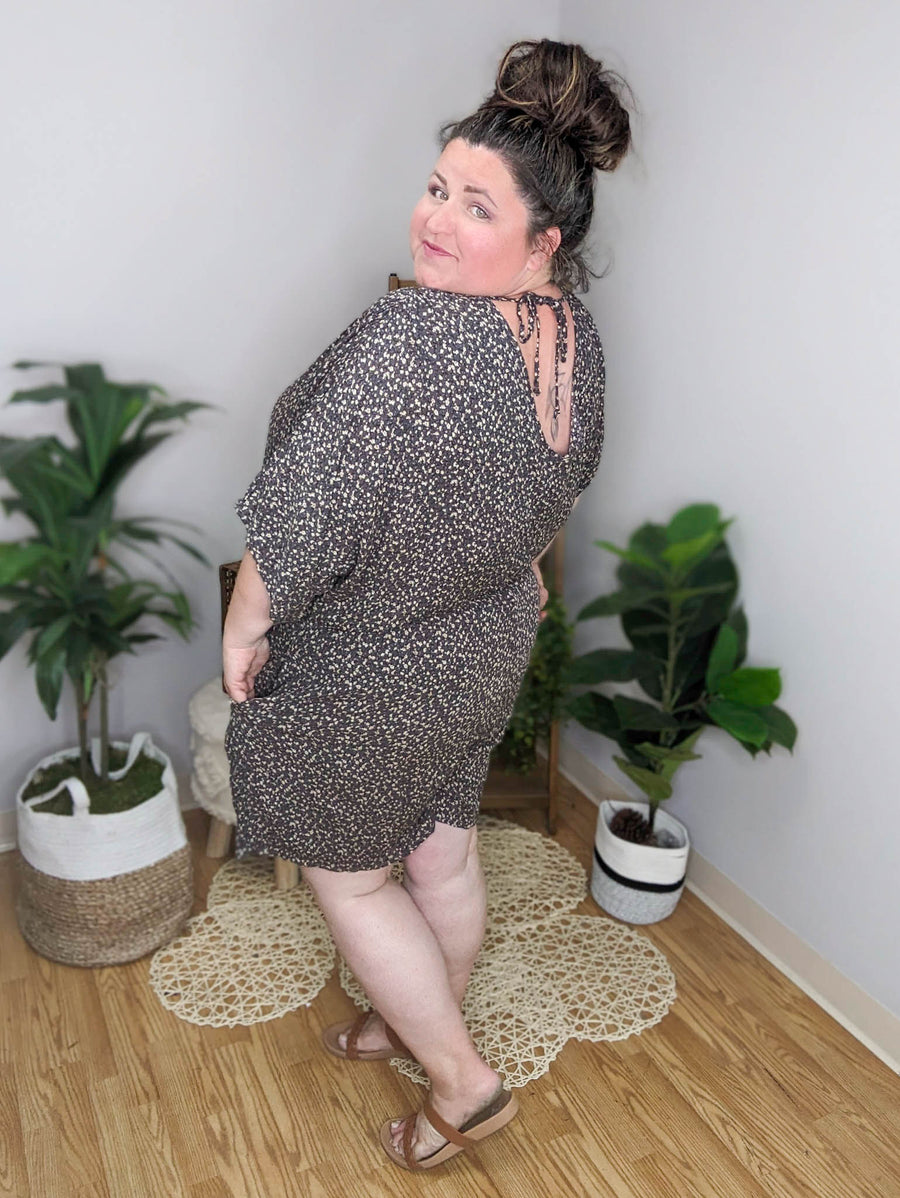 Midnight Blossom Floral Romper in Dark Gray