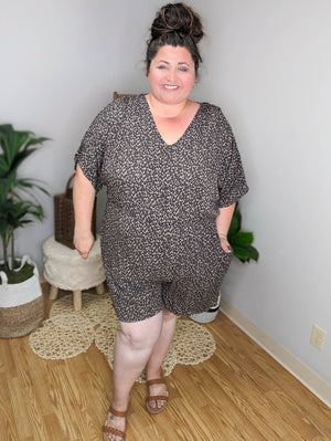 Midnight Blossom Floral Romper in Dark Gray