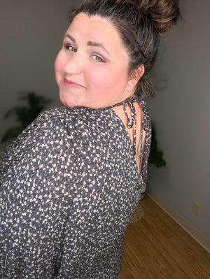 Midnight Blossom Floral Romper in Dark Gray