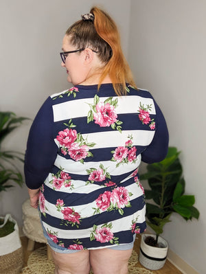 SALE- Nautical Blossom Stripe and Floral Raglan Top