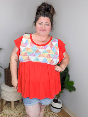 SALE- Get Geometric Flutter Sleeve Top