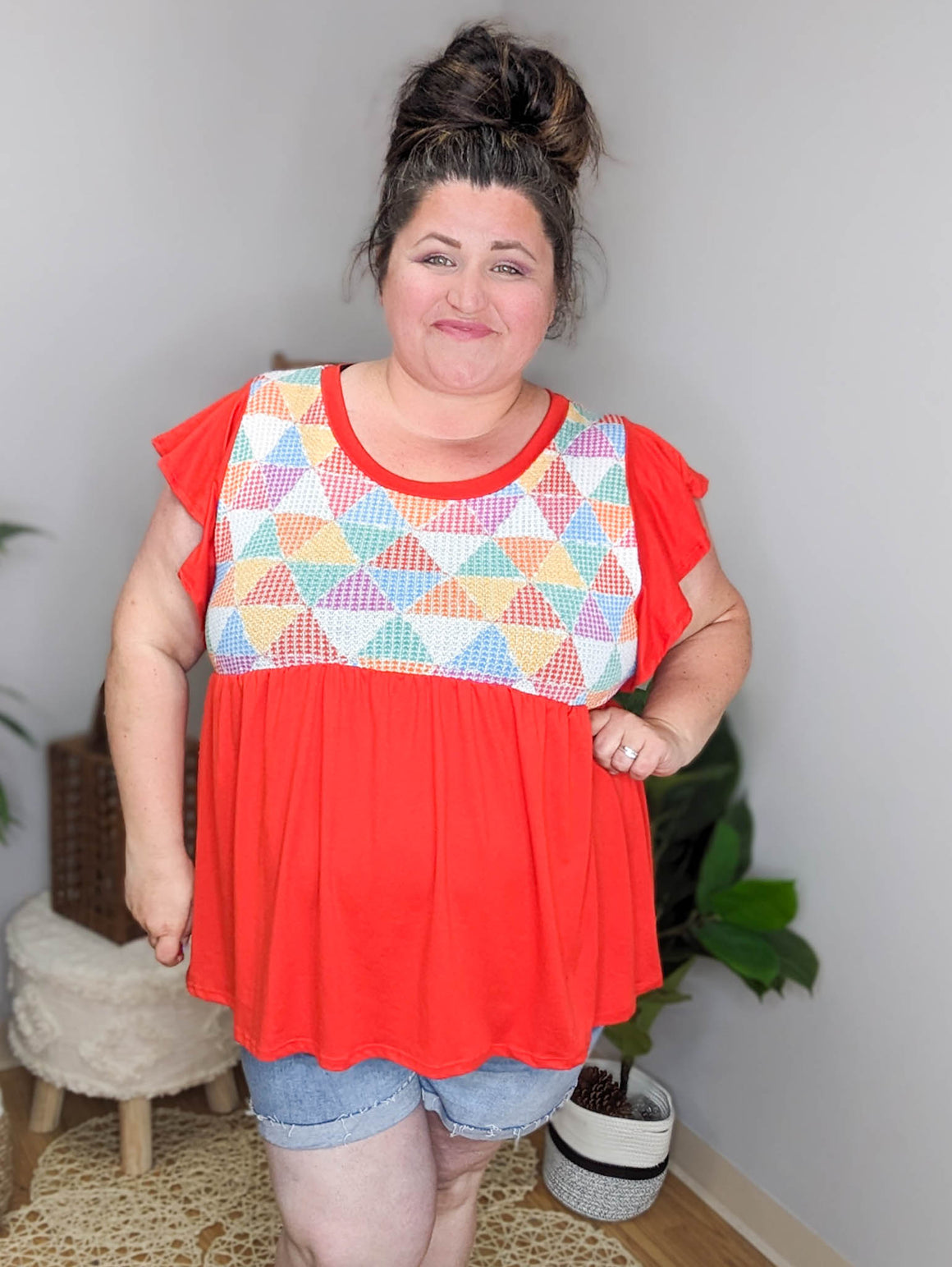 SALE- Get Geometric Flutter Sleeve Top