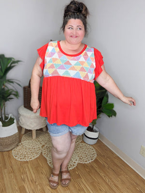 SALE- Get Geometric Flutter Sleeve Top