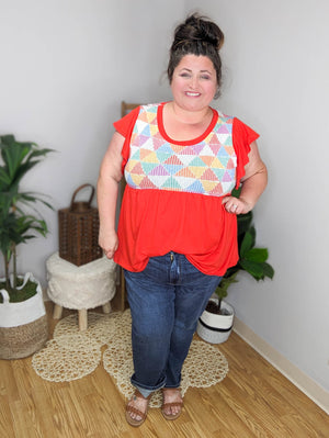 SALE- Get Geometric Flutter Sleeve Top