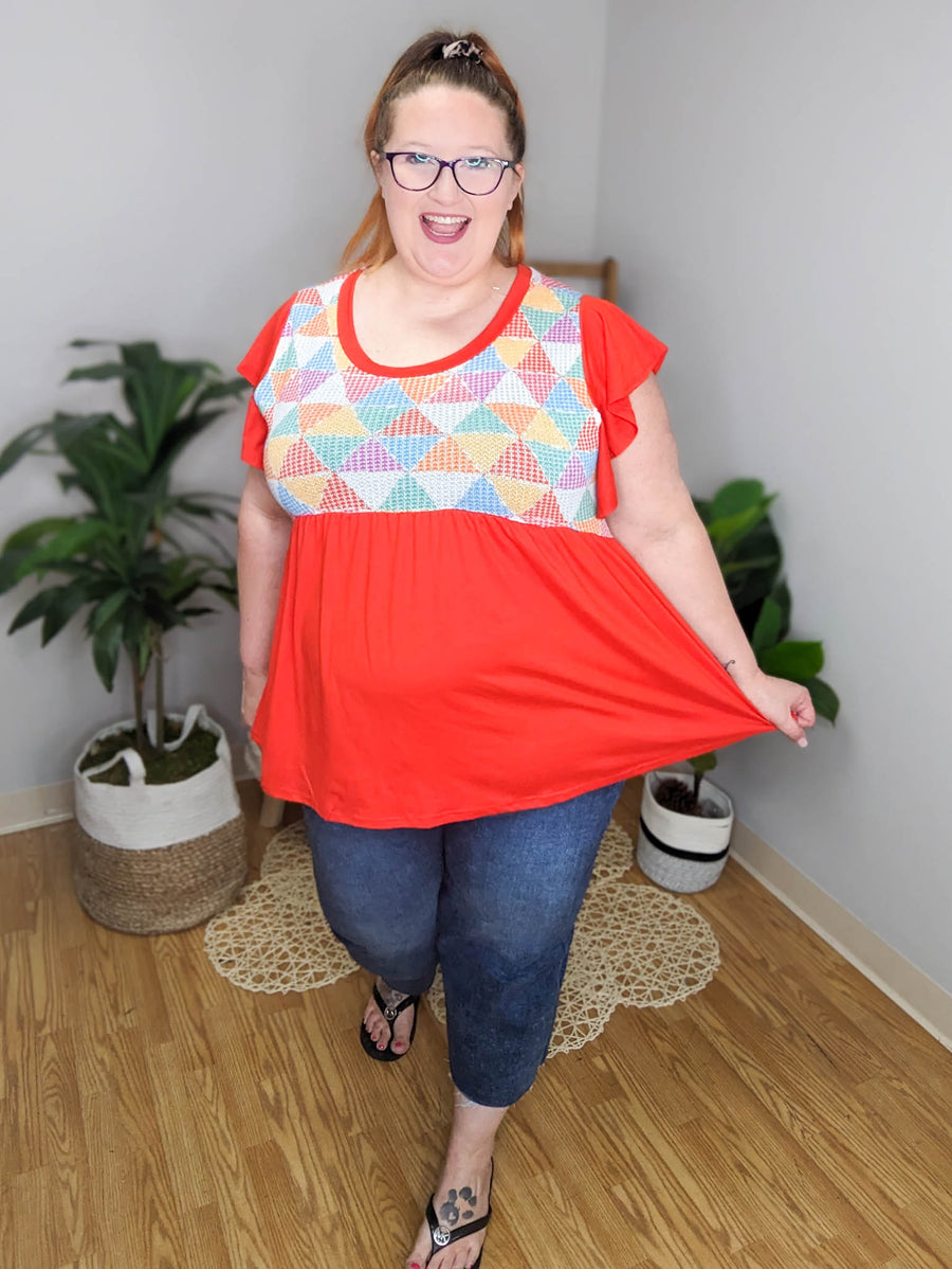 SALE- Get Geometric Flutter Sleeve Top