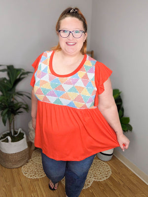 SALE- Get Geometric Flutter Sleeve Top