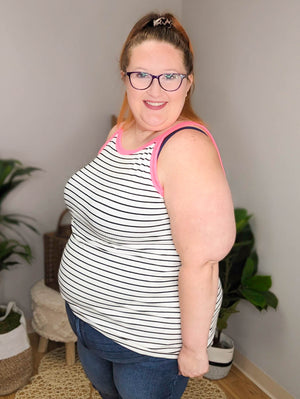 Just the Highlights Neon Trim Striped Tank Top