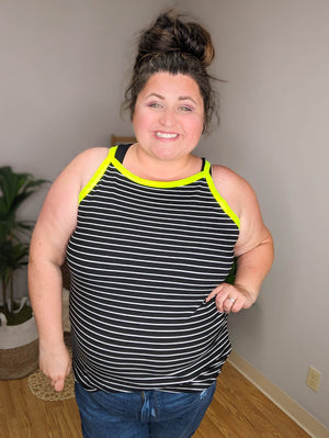 Just the Highlights Neon Trim Striped Tank Top