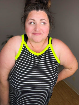 Just the Highlights Neon Trim Striped Tank Top