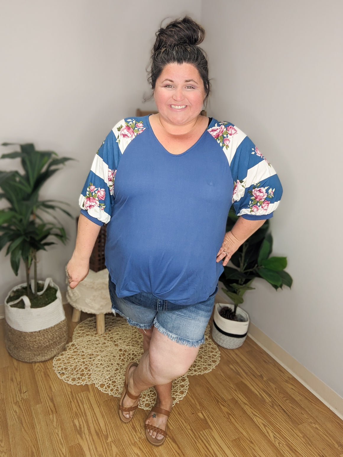 Bold Blooms Stripe Sleeve Raglan