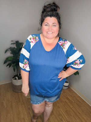 Bold Blooms Stripe Sleeve Raglan
