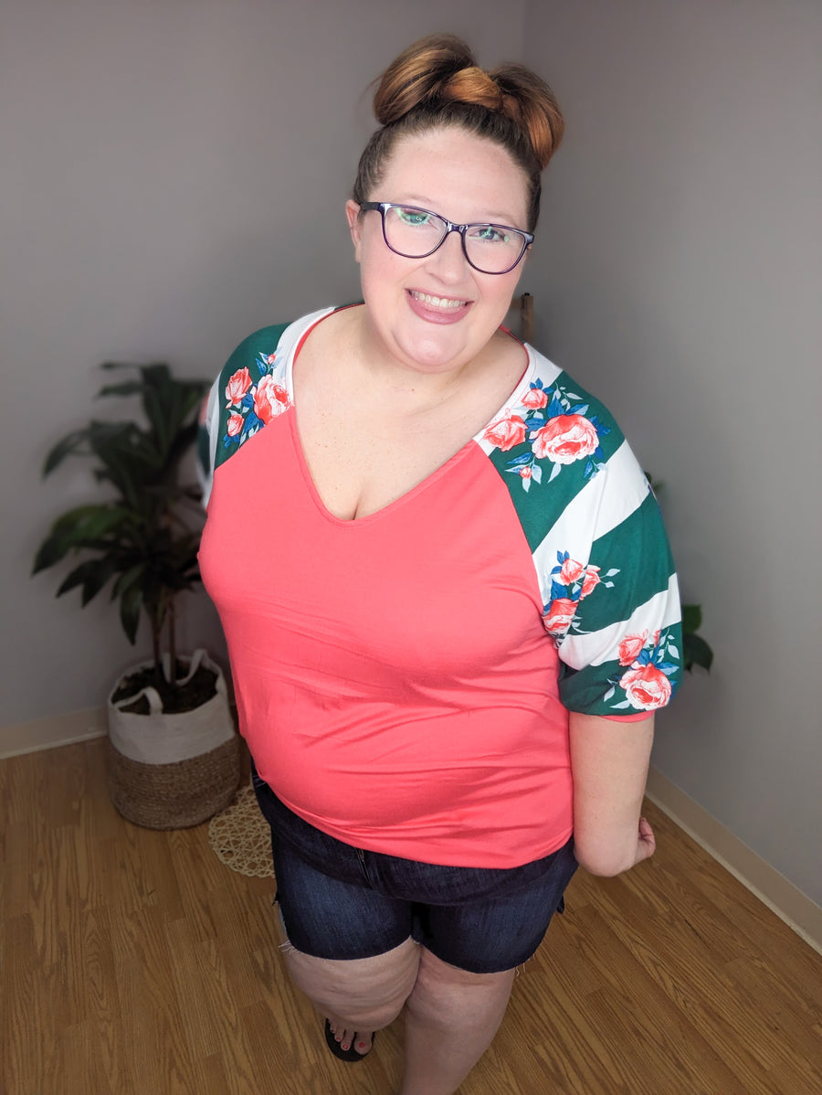 Bold Blooms Stripe Sleeve Raglan