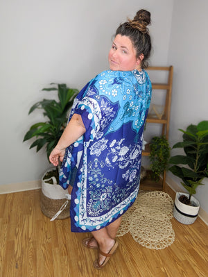 Moonlit Meadows Blue Floral Kimono