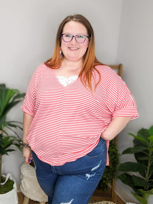 Alyssa Poppy Striped Lace Pop Top