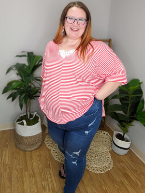 Alyssa Poppy Striped Lace Pop Top