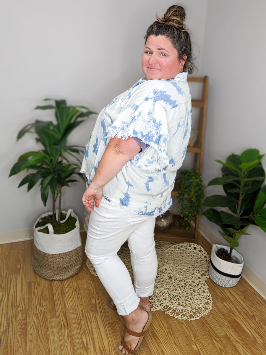 WB High Rise Distressed White Jeans