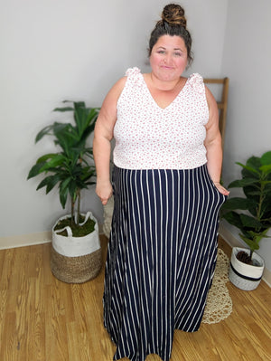 High + Mighty Vertical Striped Skirt w/Scooped Hem