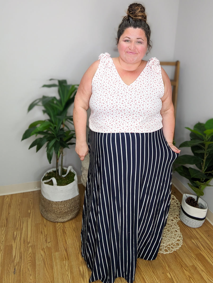 High + Mighty Vertical Striped Skirt w/Scooped Hem