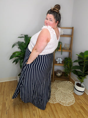 High + Mighty Vertical Striped Skirt w/Scooped Hem