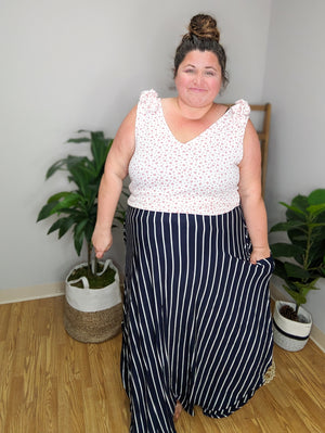High + Mighty Vertical Striped Skirt w/Scooped Hem