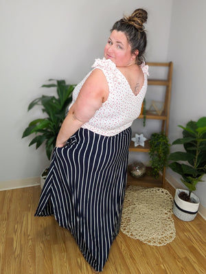 High + Mighty Vertical Striped Skirt w/Scooped Hem