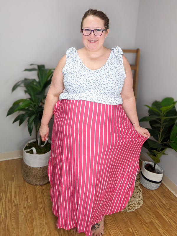 High + Mighty Vertical Striped Skirt w/Scooped Hem