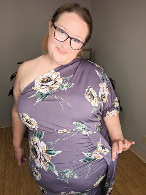Sashay Away Purple Floral One Shoulder Dress