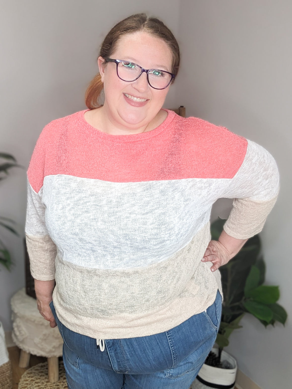 Breezy Blocks Colorblock Airy Weave Top