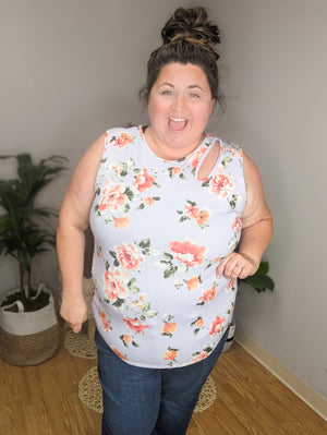 SALE- Lavender Love Floral Cutout Tank