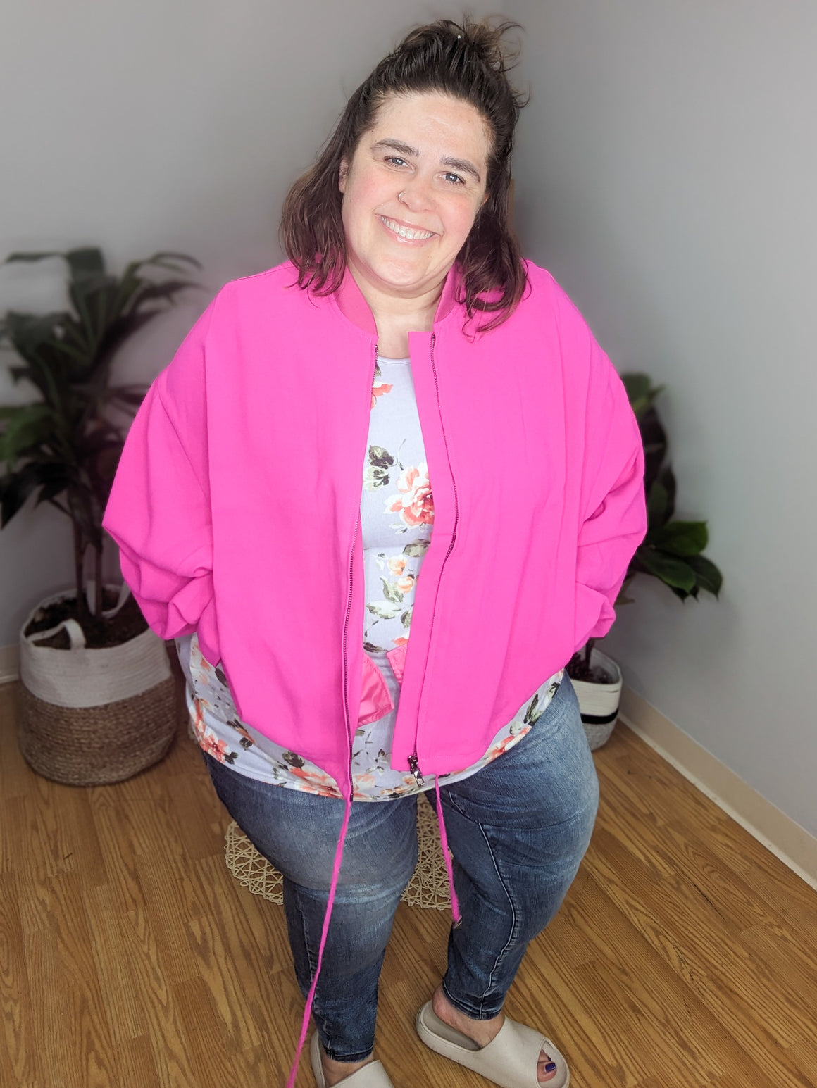 Adrianna Luxe Hot Pink Zippered Jacket