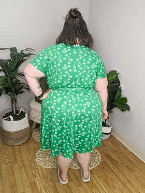 SALE- Sketched Dream Hand Drawn Floral Surplice Dress