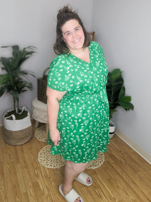 SALE- Sketched Dream Hand Drawn Floral Surplice Dress