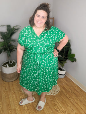 SALE- Sketched Dream Hand Drawn Floral Surplice Dress