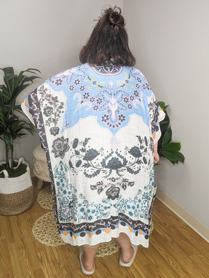 Misty Meadows Blue Paisley and Floral Kimono