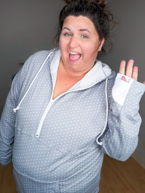 Soft Gray Dot Cloud Cowl Pullover Halfzip