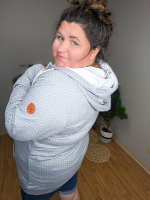 Soft Gray Dot Cloud Cowl Pullover Halfzip
