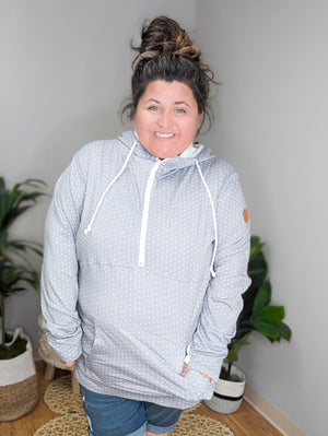 Soft Gray Dot Cloud Cowl Pullover Halfzip