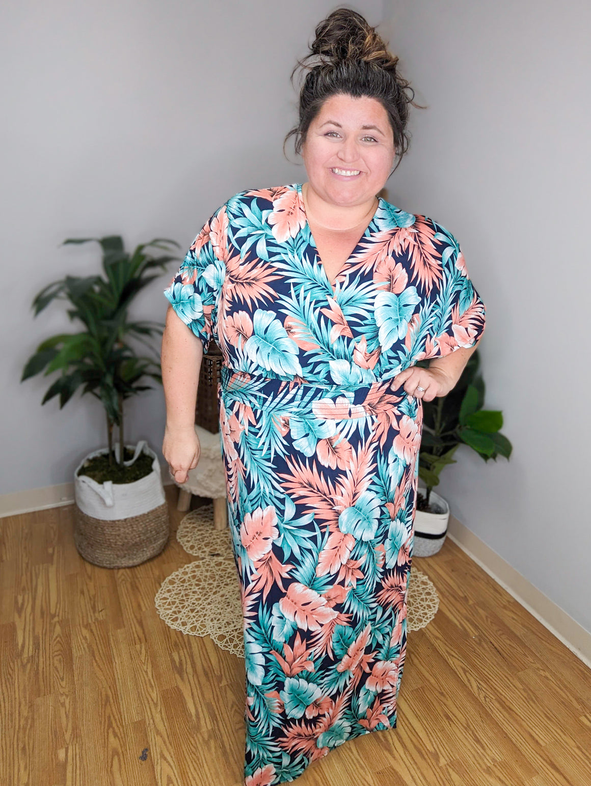 Vacation Please Tropical Print Maxi Dress