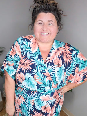Vacation Please Tropical Print Maxi Dress