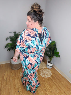 Vacation Please Tropical Print Maxi Dress