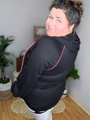 Kasey Black Zipup w/Pink Stitching and Strings
