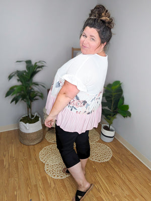 SALE- Blended Babe Stripe + Floral Babydoll Top