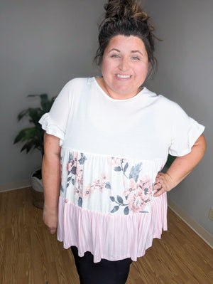 SALE- Blended Babe Stripe + Floral Babydoll Top