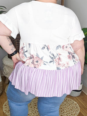 SALE- Blended Babe Stripe + Floral Babydoll Top