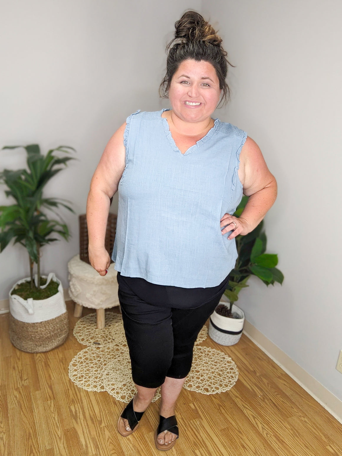 SALE- Liann 3 Button High Rise Capri (3 washes)